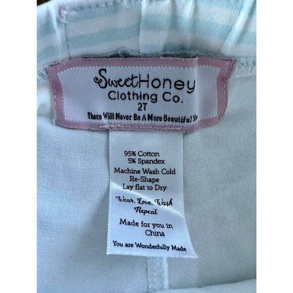 SweetHoney Nelly Leggings Mint Green Cream Stripe Ruffle Knit Pants 2T - Picture 4 of 6